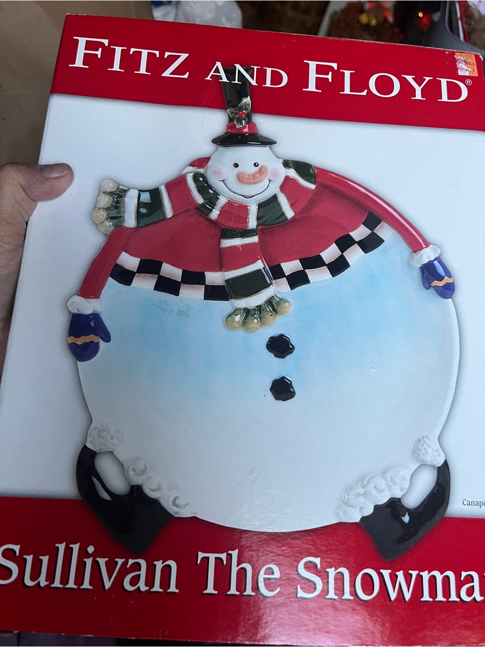 Fitz and Floyd Sullivan The Snowman Ceramic Canapé Serving Plate. 2006. New.